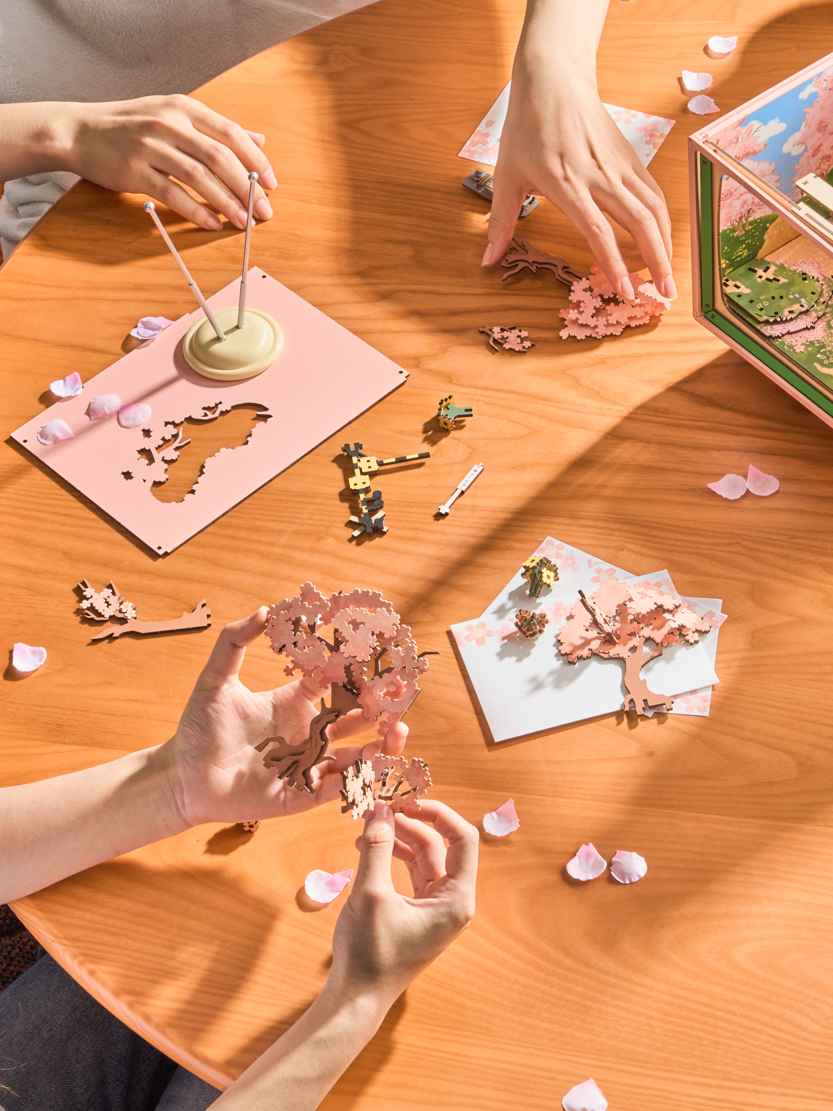 Rolife Sakura Dreamy Tour DIY Music Box 3D Wooden Puzzle - AMT02 | Wind-Up Musical Craft Kit with LED Lights