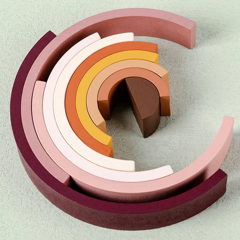 Wooden Rainbow Blocks Stacker Stacking Dolls Games Kids Creative Building Blocks Montessori Educational Toys for Children Kids