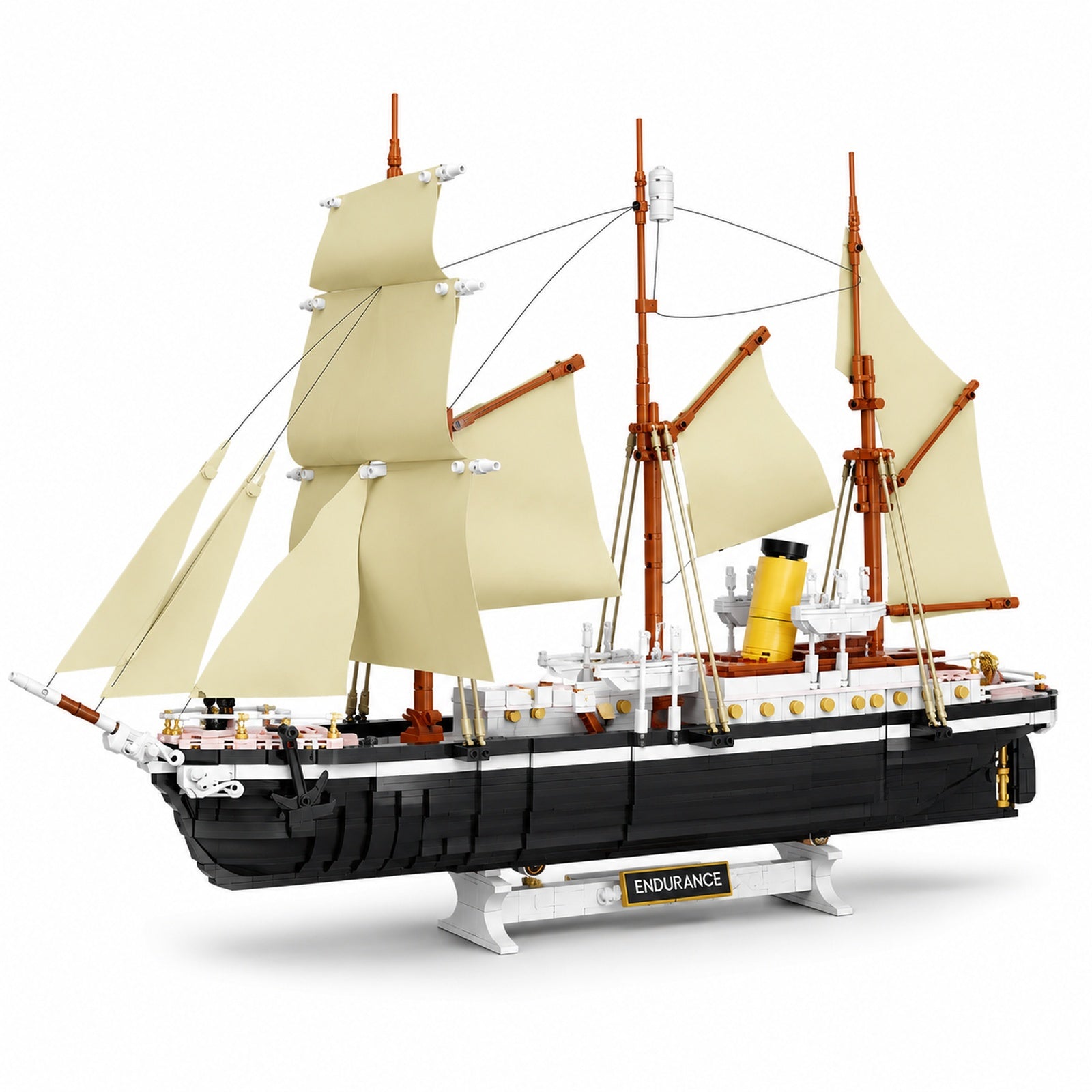 Endurance 2-in-1 Sailing Ship Building Block Display Set completed model on white background