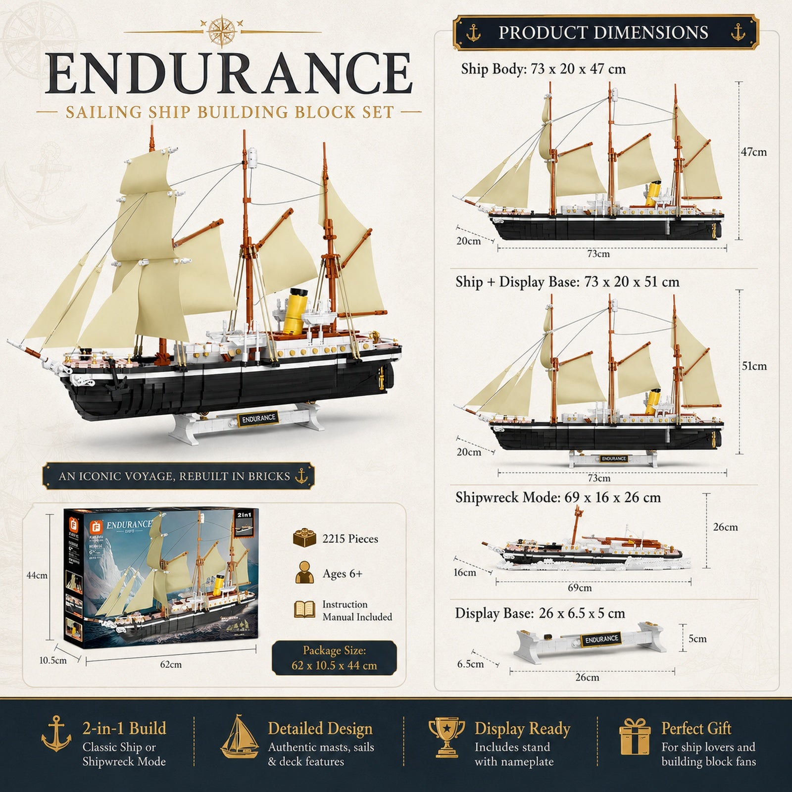 Endurance 2-in-1 Sailing Ship product dimensions and package size information
