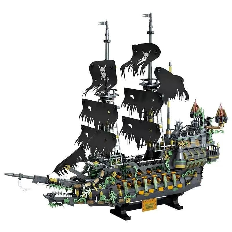 Flying Dutchman Dark Fantasy Ghost Ship Building Block Display Set completed model on white background
