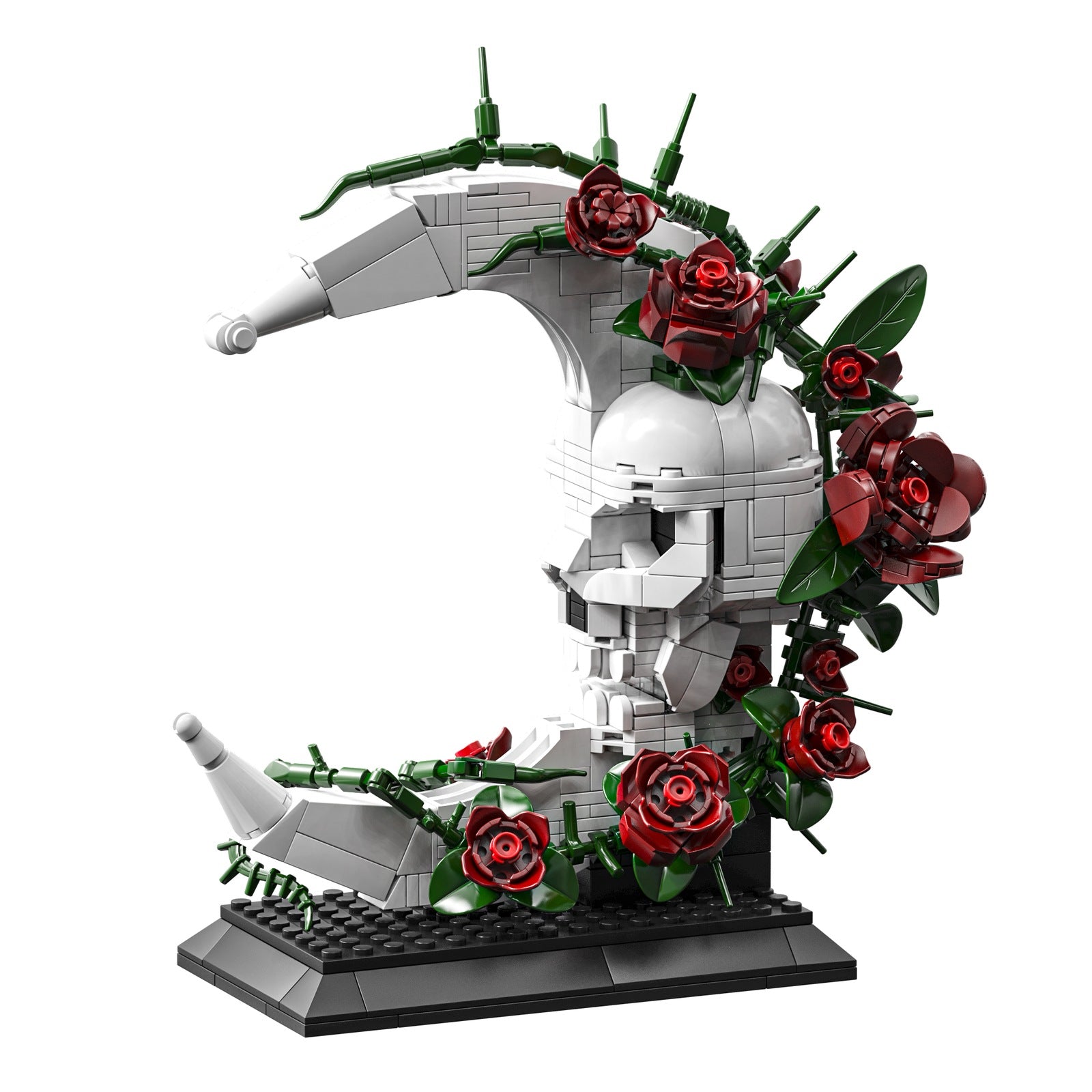 Gothic Rose Skull Moon Building Block Display Set - main product view on a clean background