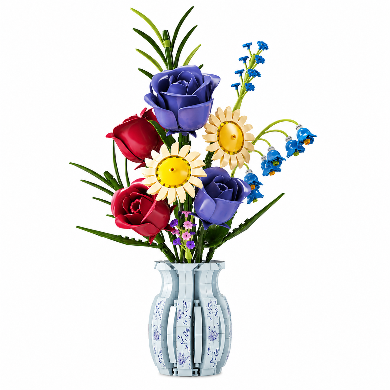 Bunch of Flowers Building Blocks Bouquet – DIY Floral Display Set with Vase - main product view on a clean background