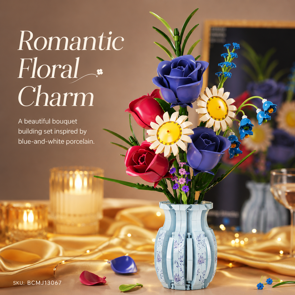 Bunch of Flowers Building Blocks Bouquet – DIY Floral Display Set with Vase - displayed in a lifestyle scene