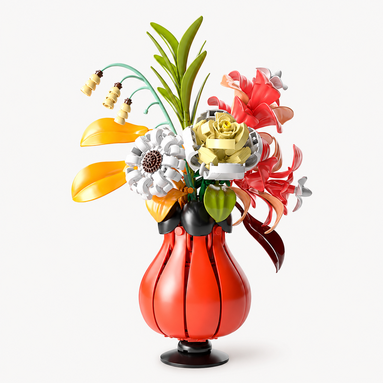 Flower Knows Building Blocks Bouquet – DIY Floral Display Set with Red Vase - main product view on a clean background