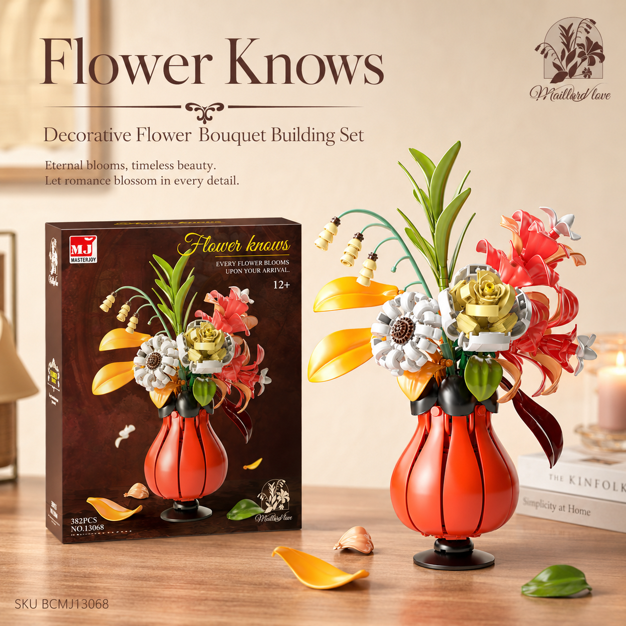 Flower Knows Building Blocks Bouquet – DIY Floral Display Set with Red Vase - retail packaging display