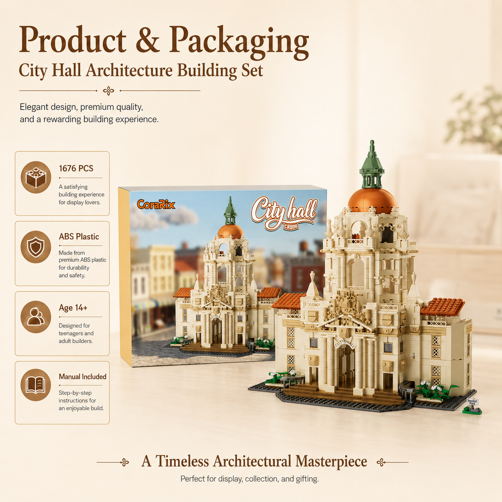 Town Hall Architecture Building Blocks Set with retail packaging