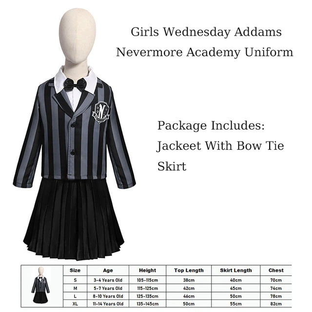 Girls Wednesday Addams Nevermore academy uniform Dress Flying Sleeve Tulle Party Dress Halloween Fancy-Dress Costume