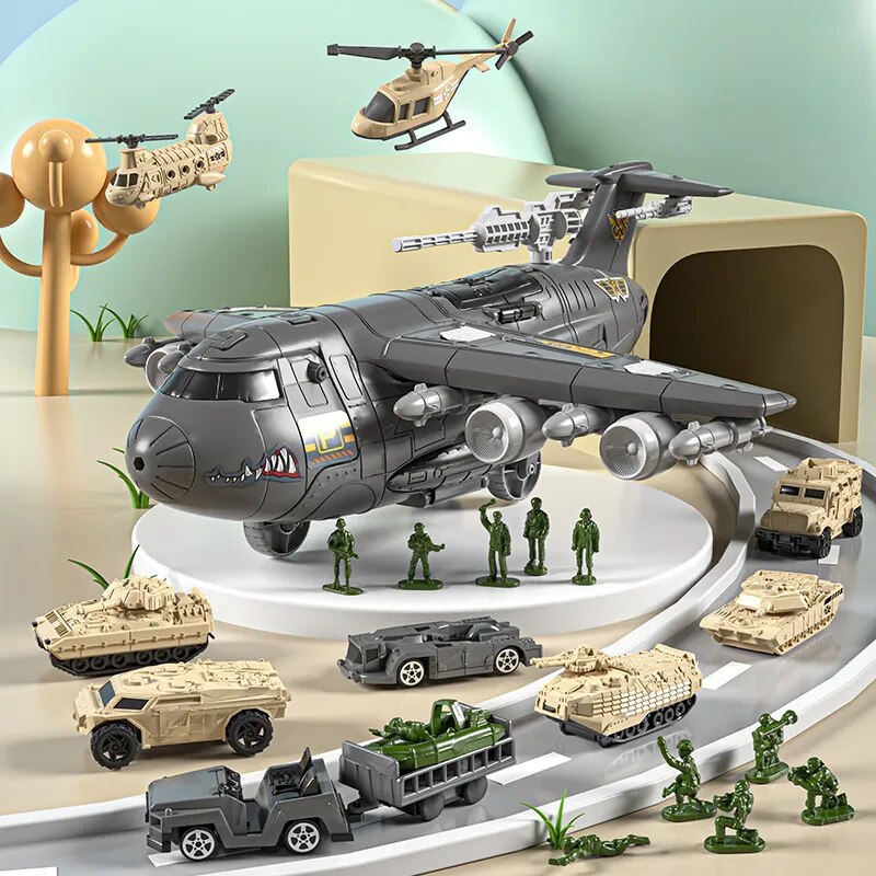 Children's Military Transformation Aircraft C17 Track Gliding Tank Can Store Transport Aircraft Boy Toy Birthday Gift
