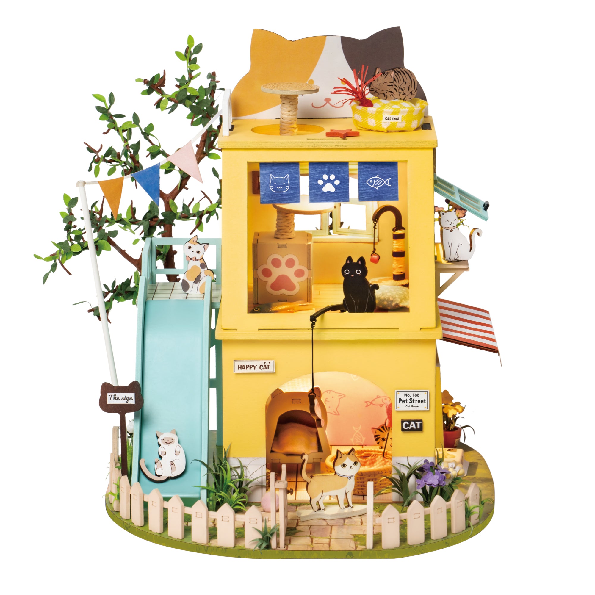 Robotime Rolife Cat House DIY Miniature Dollhouse 3D House Model Kit DG149