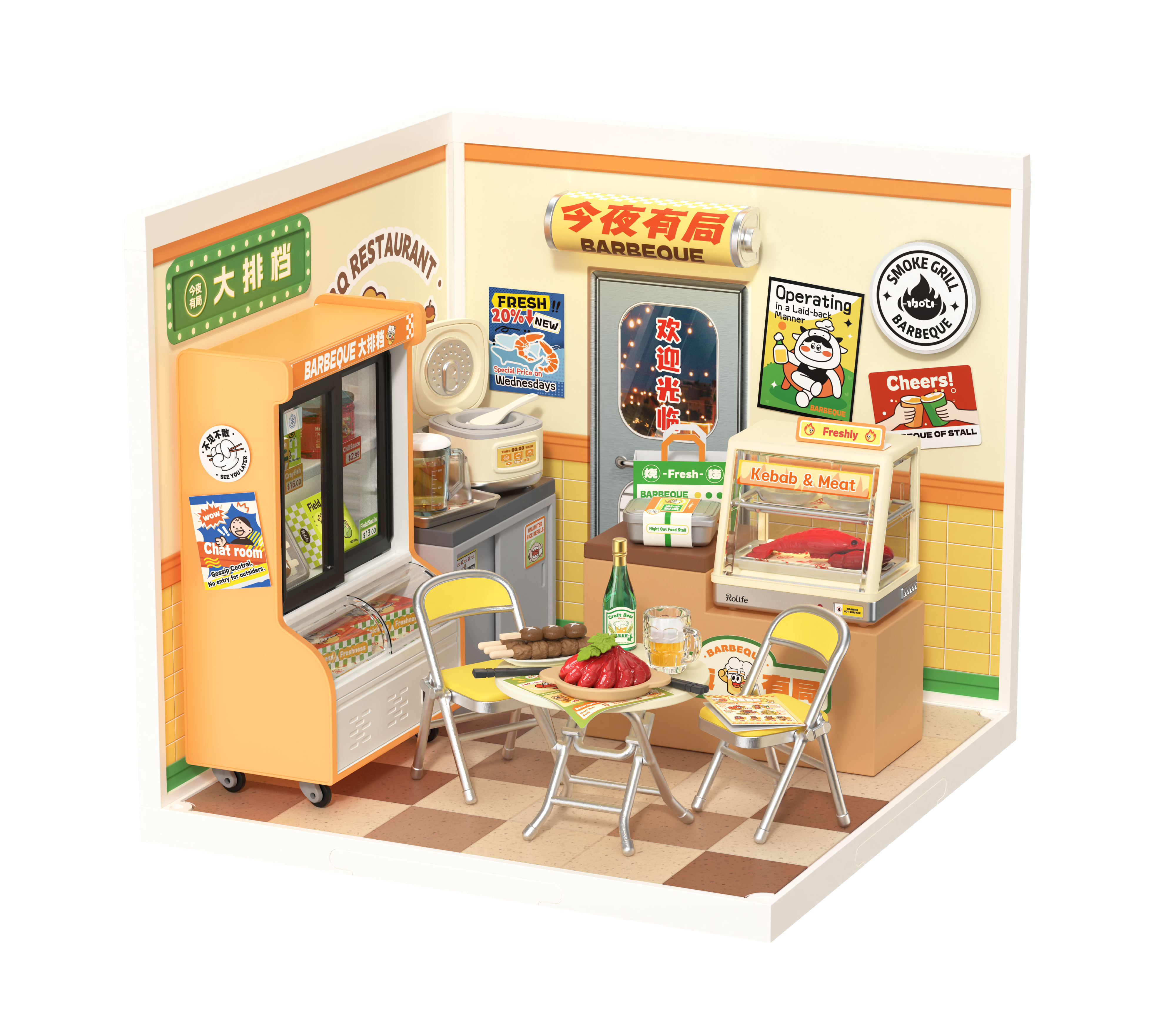 Rolife Night Out Food Stall DIY Miniature House - DW022 | 3D Street Food Scene with LED Lights
