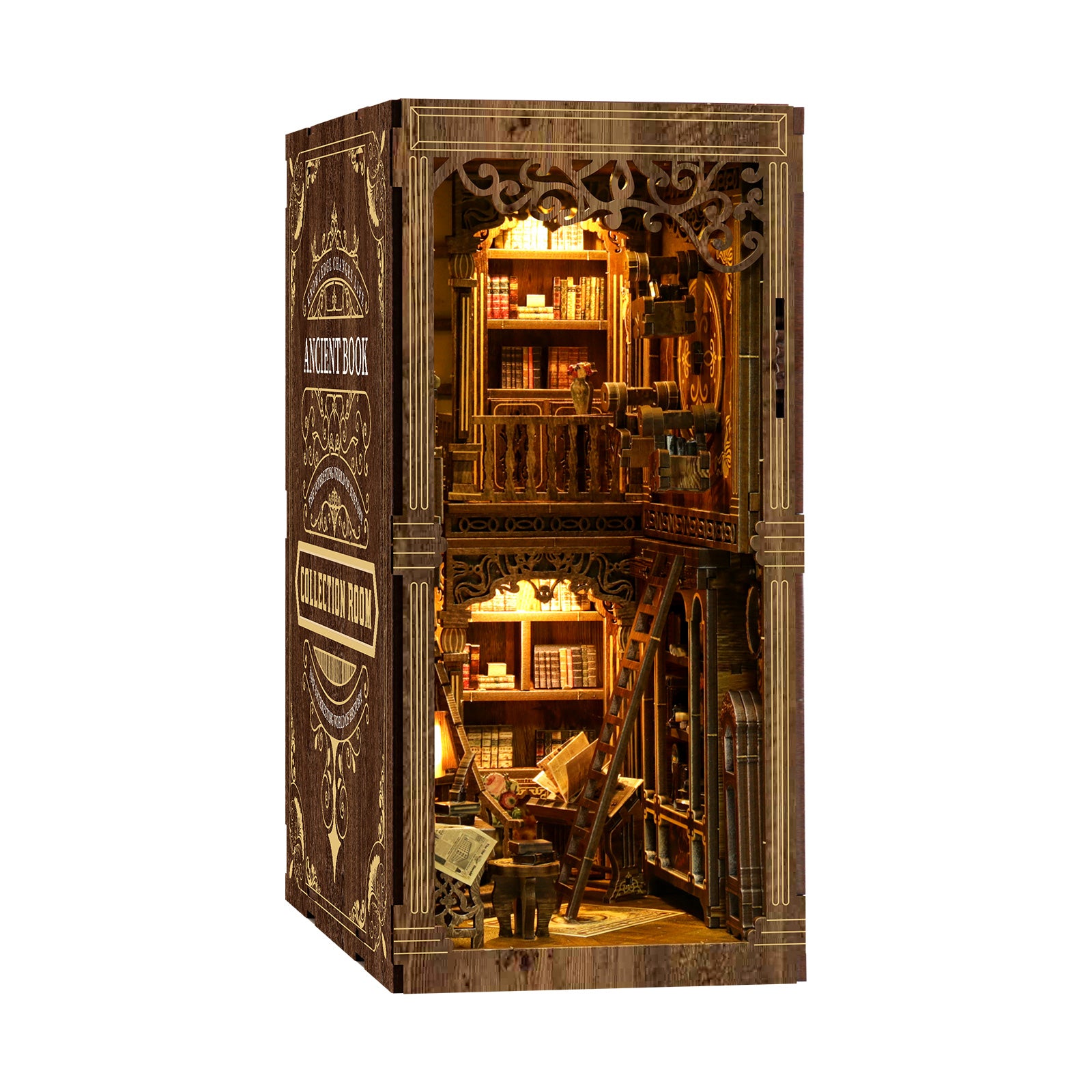 Antique Book Collection Room DIY Book Nook Kit with LED Light - front view