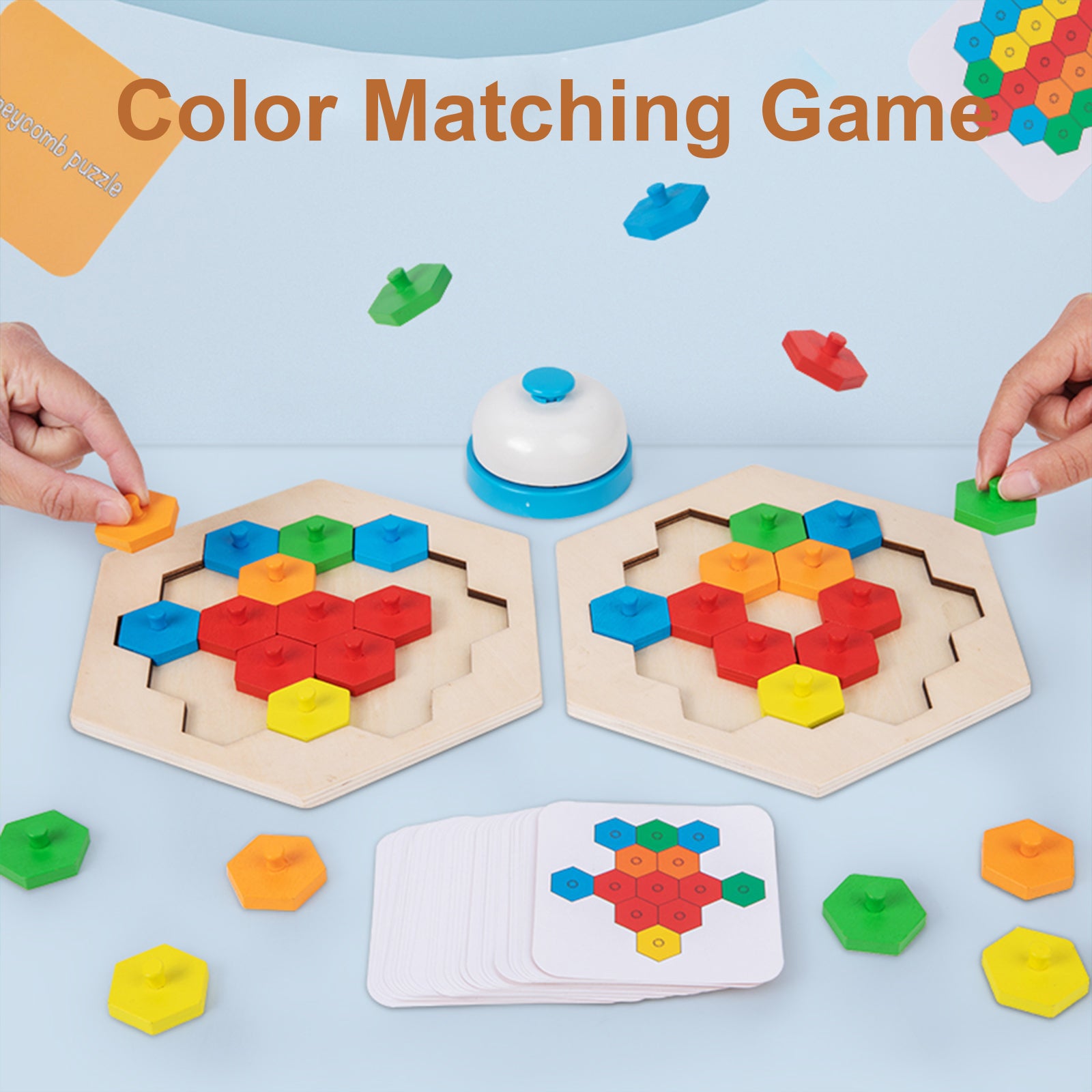 Colorful Puzzle Building Blocks IQ Game Child Interactive Wooden Color Matching Table Game Hexagon Honeycomb Shape Puzzle Challenge Games Toys For Kids