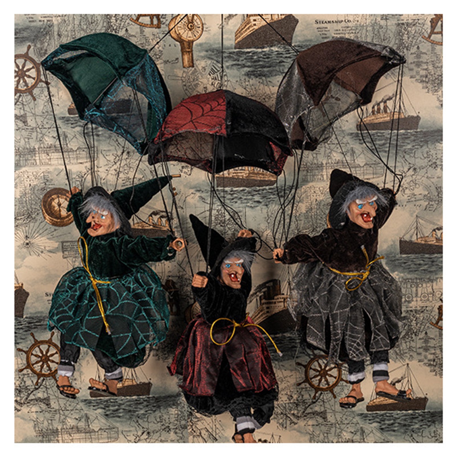 Halloween Witch Decorations 19" Parachute Witch Sound Activated Kick & Laughing & Eyes Bright Witch Outdoor & Indoor Party Hanging Decorations Book Week Costume