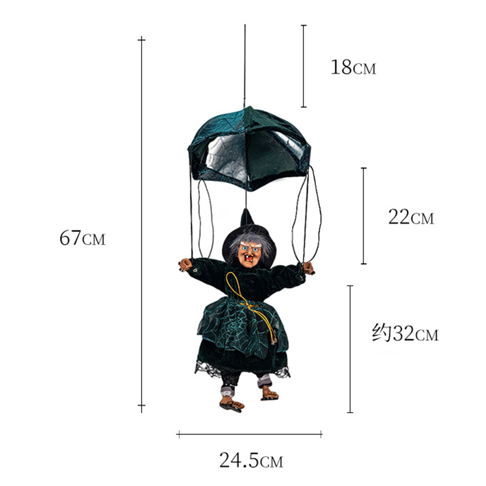 Halloween Witch Decorations 19" Parachute Witch Sound Activated Kick & Laughing & Eyes Bright Witch Outdoor & Indoor Party Hanging Decorations Book Week Costume