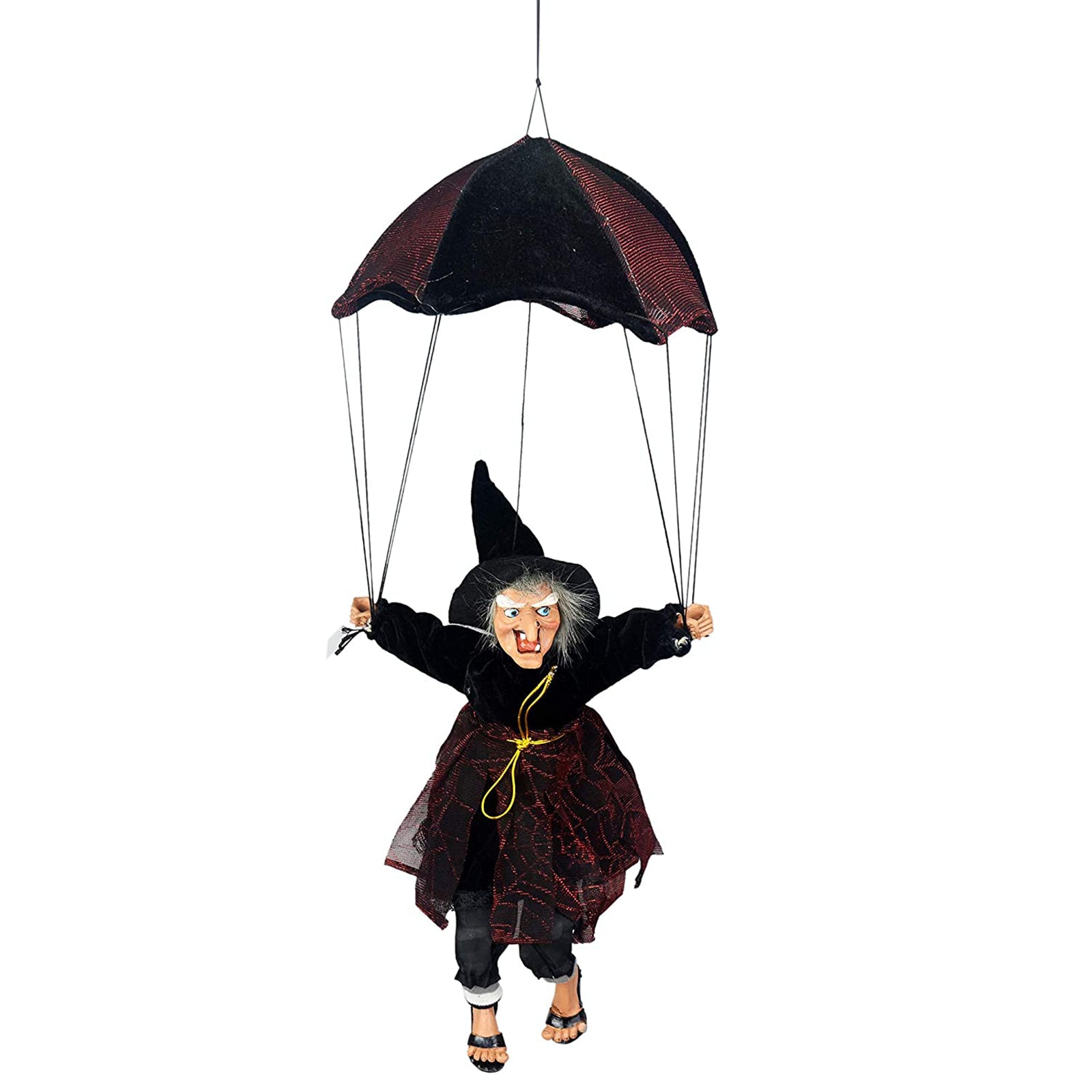 Halloween Witch Decorations 19" Parachute Witch Sound Activated Kick & Laughing & Eyes Bright Witch Outdoor & Indoor Party Hanging Decorations Book Week Costume