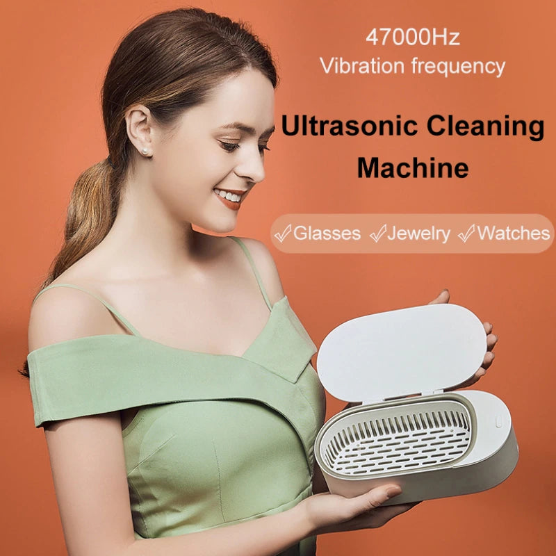 Heavy-Duty 500ml Ultrasonic Cleaner – Cleans Jewellery, Spectacles, Dentures & More with 47,000Hz Vibration – Stainless Steel Tank – White