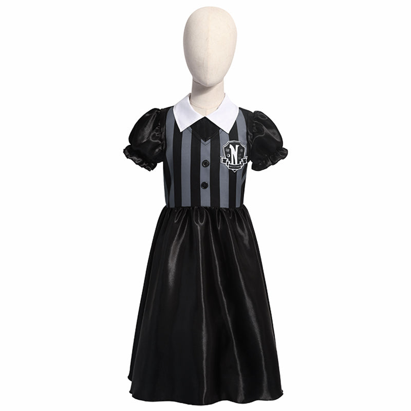 Girls Wednesday Addams Nevermore academy uniform Dress Flying Sleeve Tulle Party Dress Halloween Fancy-Dress Costume