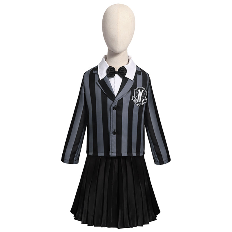 Girls Wednesday Addams Nevermore academy uniform Dress Flying Sleeve Tulle Party Dress Halloween Fancy-Dress Costume