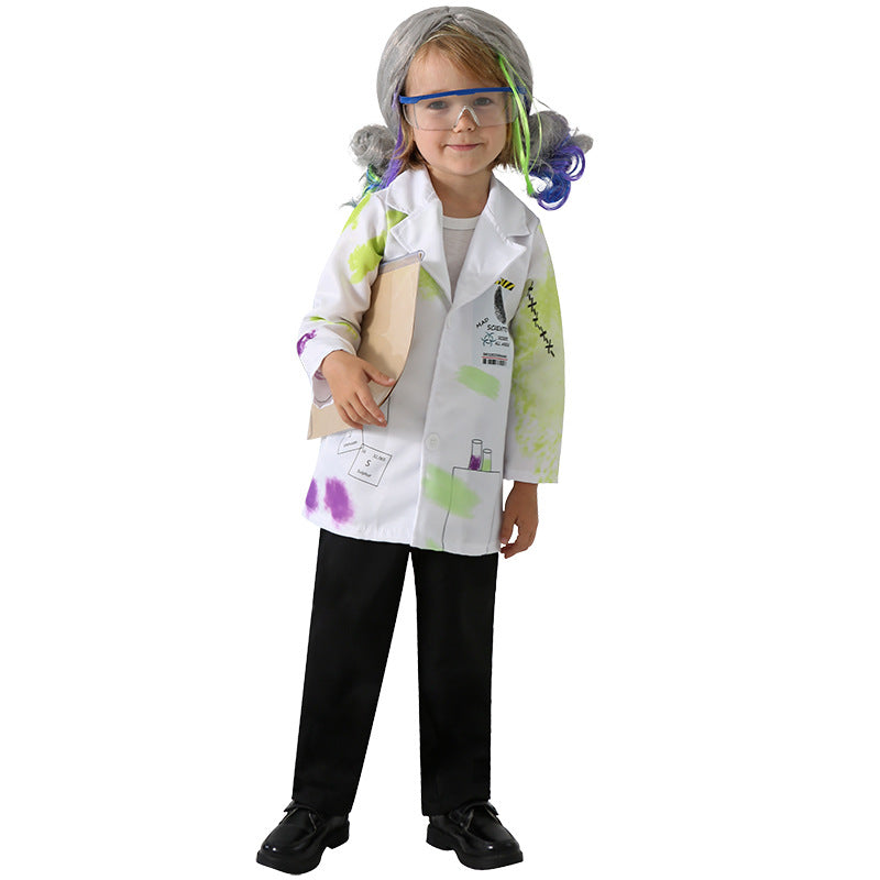 Indoor Boy kids Mad Scientist Outfit Halloween Fancy Dress halloween cosplay includes wig Book Week Costume