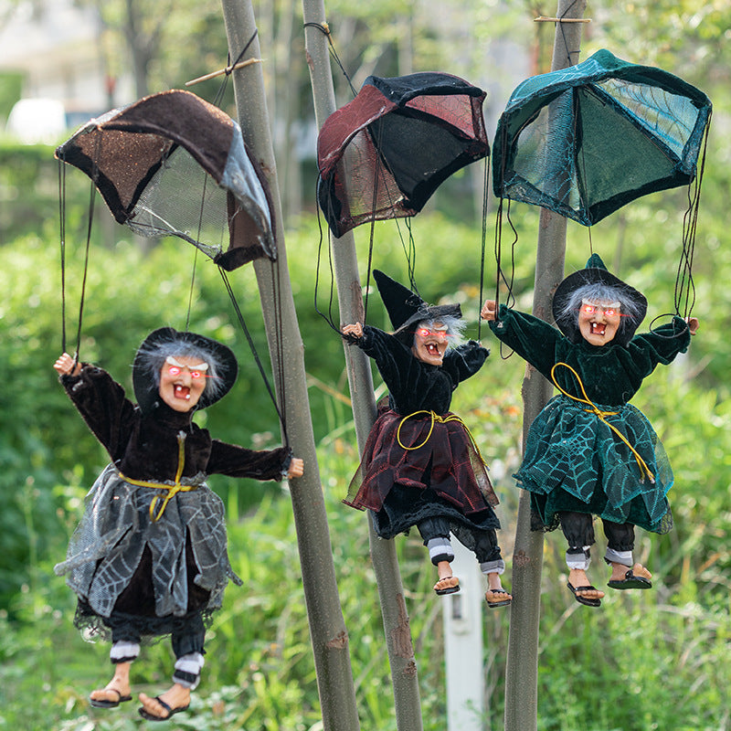 Halloween Witch Decorations 19" Parachute Witch Sound Activated Kick & Laughing & Eyes Bright Witch Outdoor & Indoor Party Hanging Decorations Book Week Costume