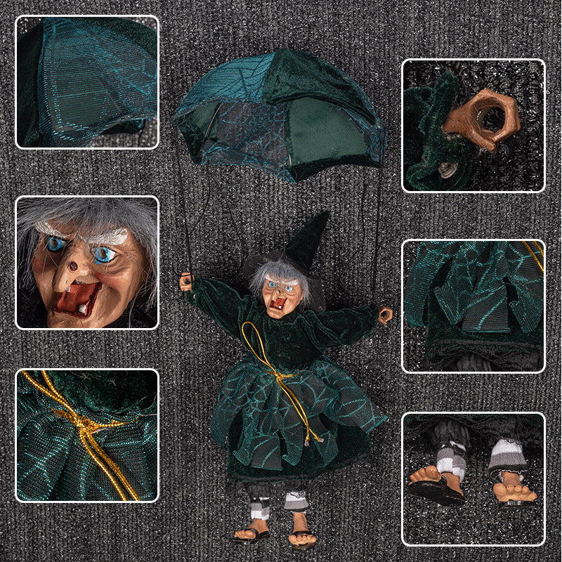 Halloween Witch Decorations 19" Parachute Witch Sound Activated Kick & Laughing & Eyes Bright Witch Outdoor & Indoor Party Hanging Decorations Book Week Costume