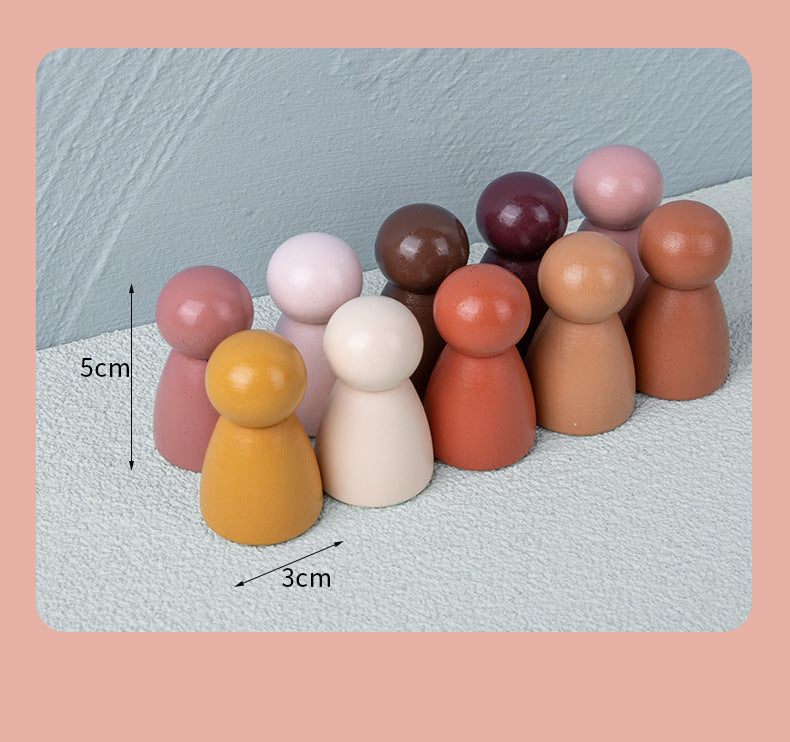10Pcs Kids Wood Building Peg Dolls Toy People Playset Toys Educational Wood Building Blocks Balance Stacking Games Montessori Puzzle Early Education Game