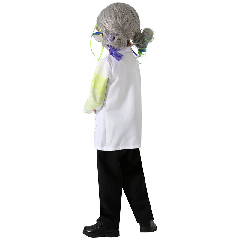Indoor Boy kids Mad Scientist Outfit Halloween Fancy Dress halloween cosplay includes wig Book Week Costume