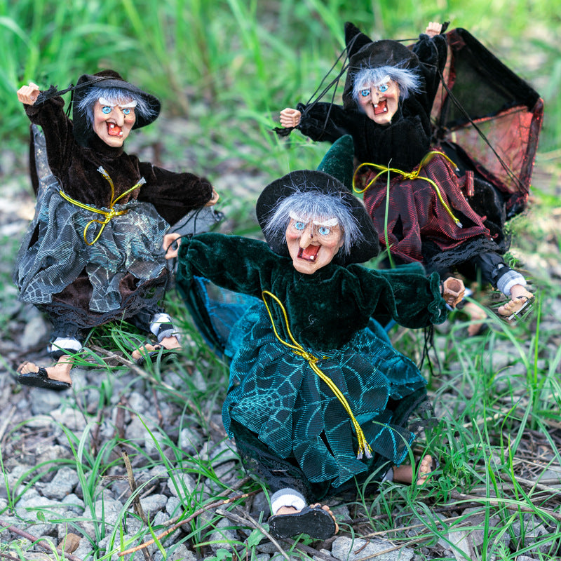 Halloween Witch Decorations 19" Parachute Witch Sound Activated Kick & Laughing & Eyes Bright Witch Outdoor & Indoor Party Hanging Decorations Book Week Costume