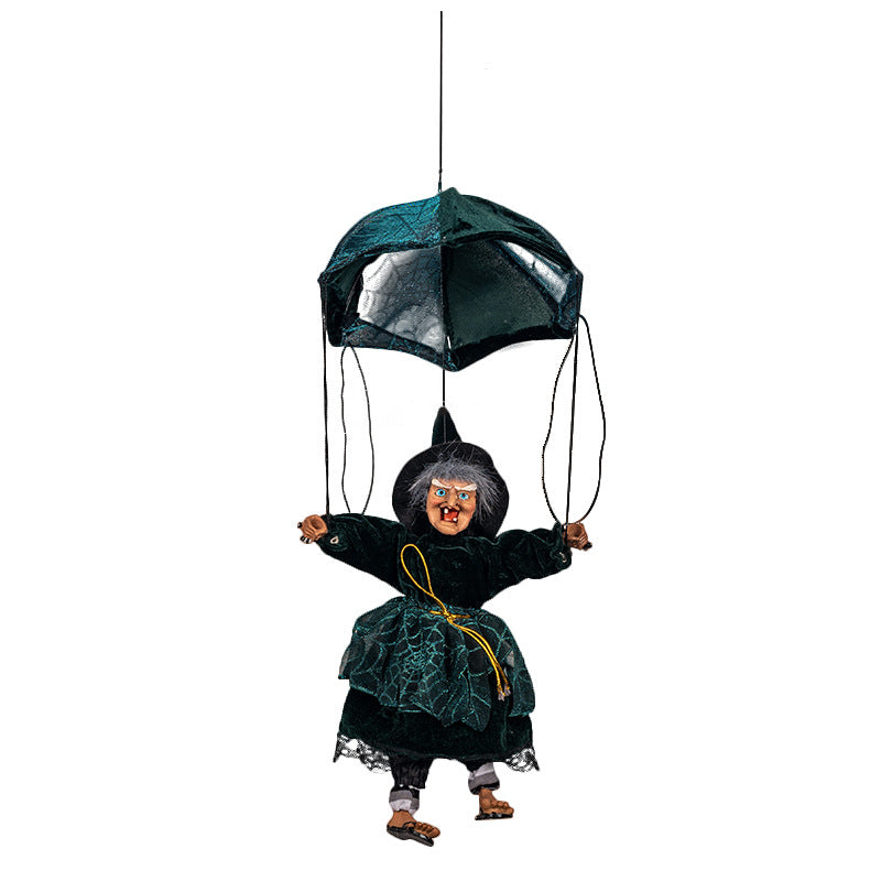 Halloween Witch Decorations 19" Parachute Witch Sound Activated Kick & Laughing & Eyes Bright Witch Outdoor & Indoor Party Hanging Decorations Book Week Costume