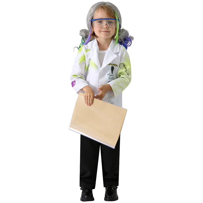 Indoor Boy kids Mad Scientist Outfit Halloween Fancy Dress halloween cosplay includes wig Book Week Costume