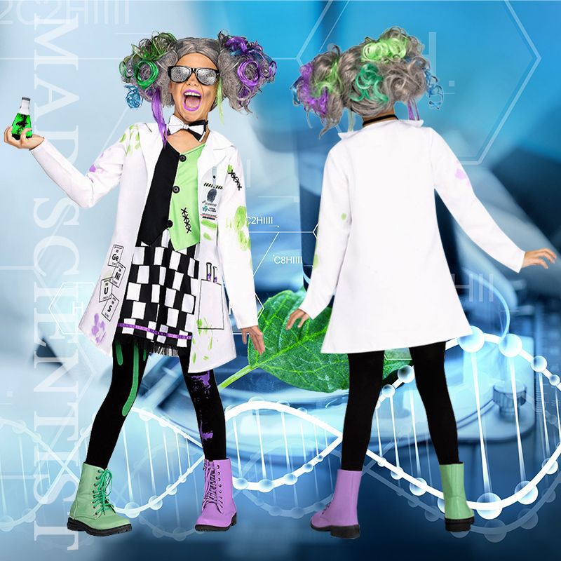 Indoor girl  kids Mad Scientist Costume Kids Outfit Halloween Fancy Dress halloween cosplay Book Week Costume