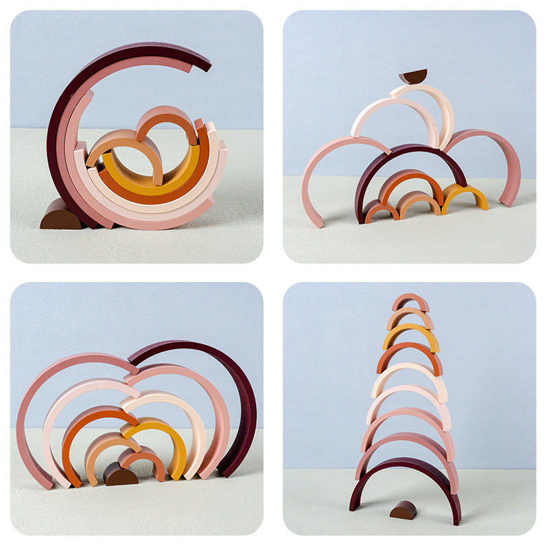 Wooden Rainbow Blocks Stacker Stacking Dolls Games Kids Creative Building Blocks Montessori Educational Toys for Children Kids