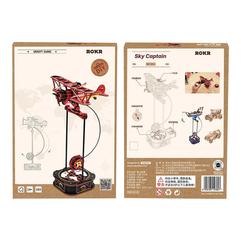 Robotime DIY Gravity Swing Sky Captain - MCD01 | Mechanical 3D Wooden Puzzle with Auto-Swing Feature