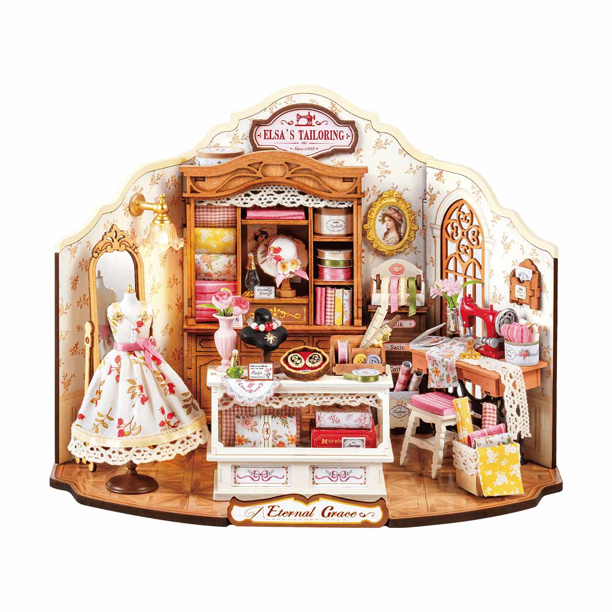 Rolife Elsa's Tailoring DIY Miniature House - DG178 | 3D Dollhouse Kit with LED Lights for Adults