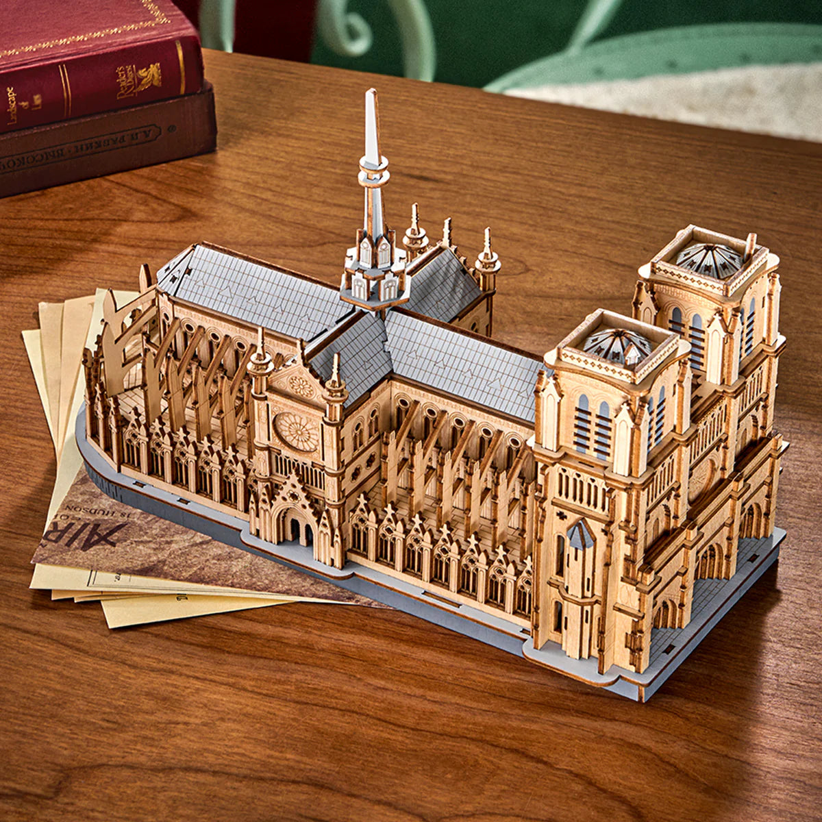 Rowood Paris Cathedral 3D Wooden Puzzle - TG511 | DIY Gothic Architecture Model with LED Lights for Adults