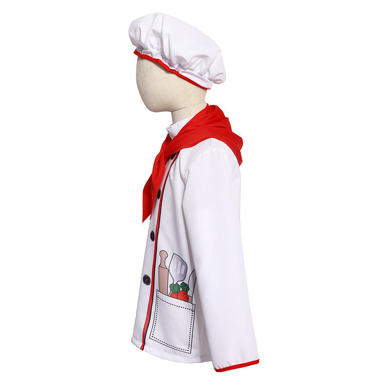 Little Chef Kitchen Chief Cook Costumes for Girls Boys Halloween Party Cosplay Outfit Kids Role Play Dress Up Cooker Suit Set