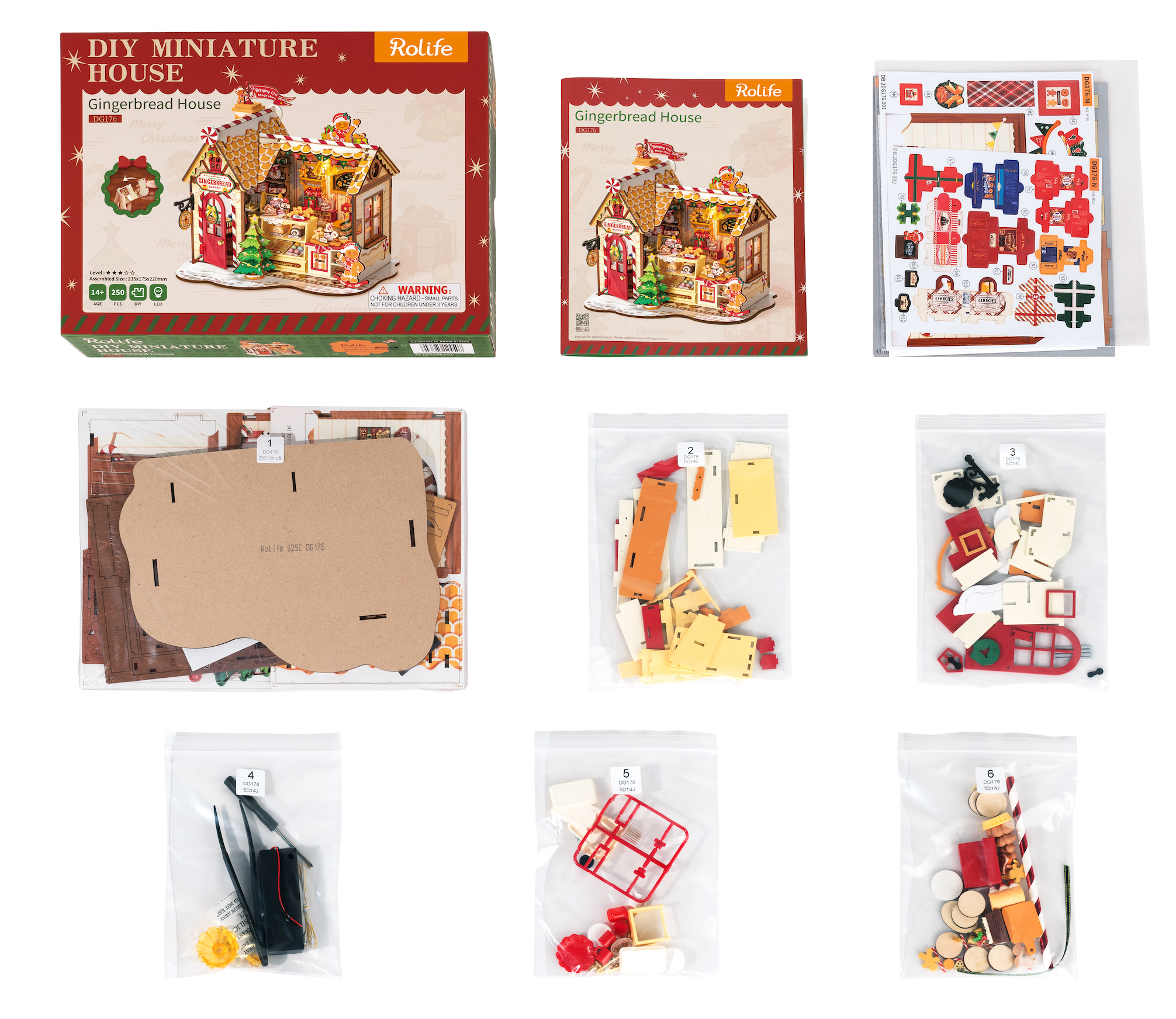 Rolife DIY Gingerbread House Kit - DG176 | 3D Wooden Puzzle with LED Lights for Adults