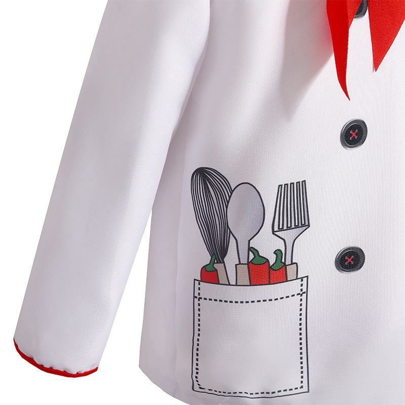 Little Chef Kitchen Chief Cook Costumes for Girls Boys Halloween Party Cosplay Outfit Kids Role Play Dress Up Cooker Suit Set