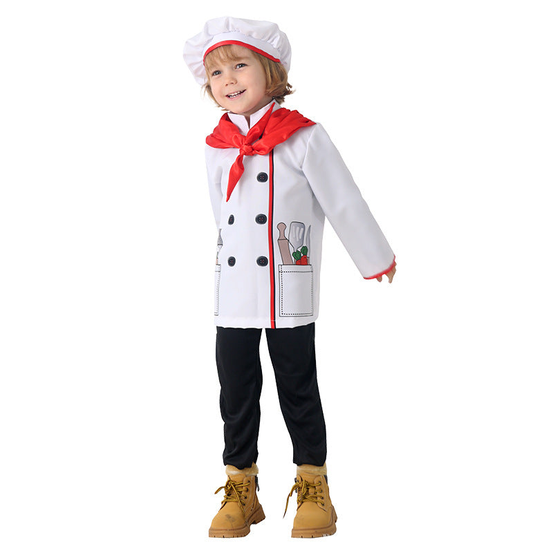 Little Chef Kitchen Chief Cook Costumes for Girls Boys Halloween Party Cosplay Outfit Kids Role Play Dress Up Cooker Suit Set