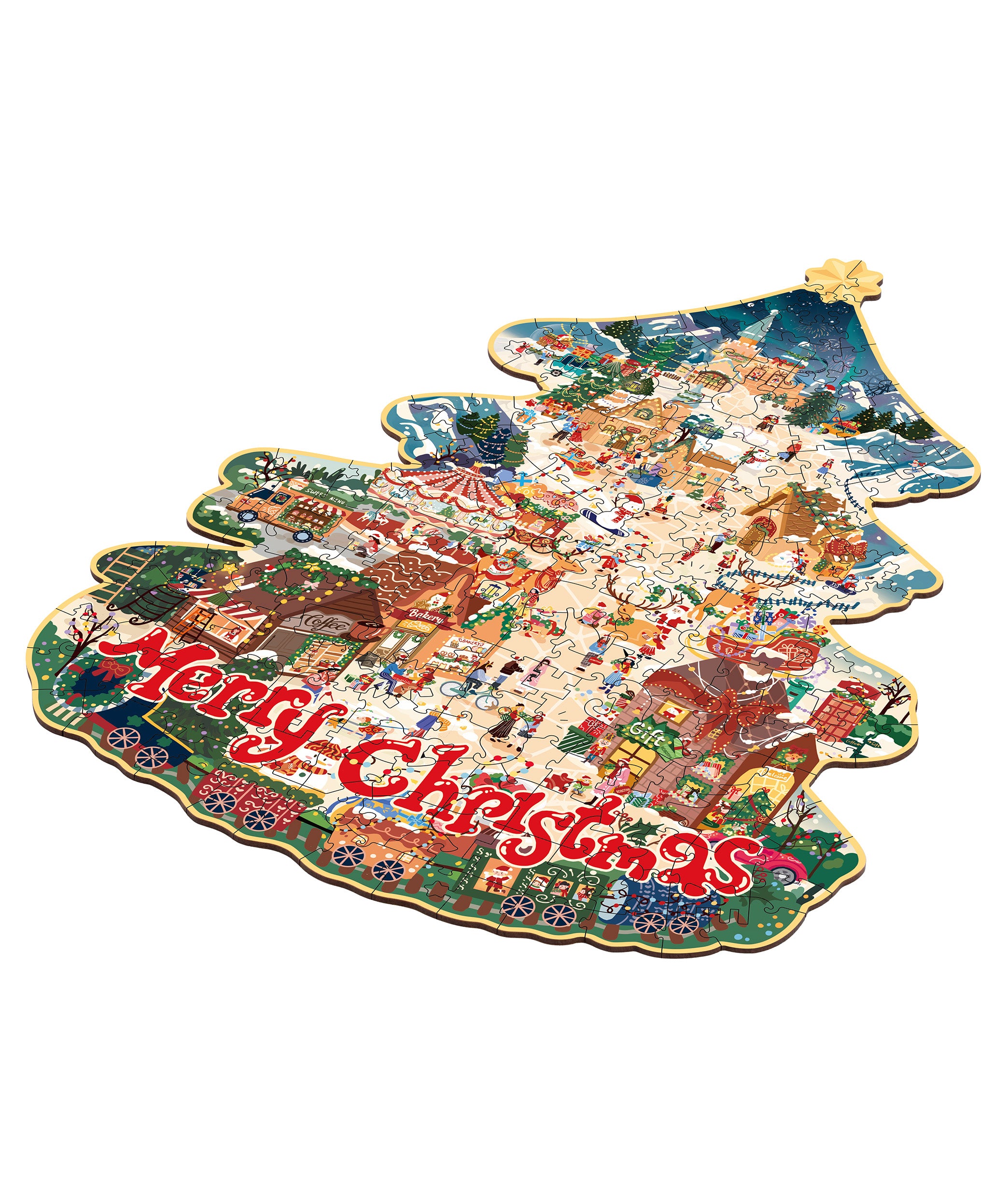 Robotime Christmas Town DIY 3D Wooden Puzzle - TA007 | Miniature Village Kit with LED Lights for Adults