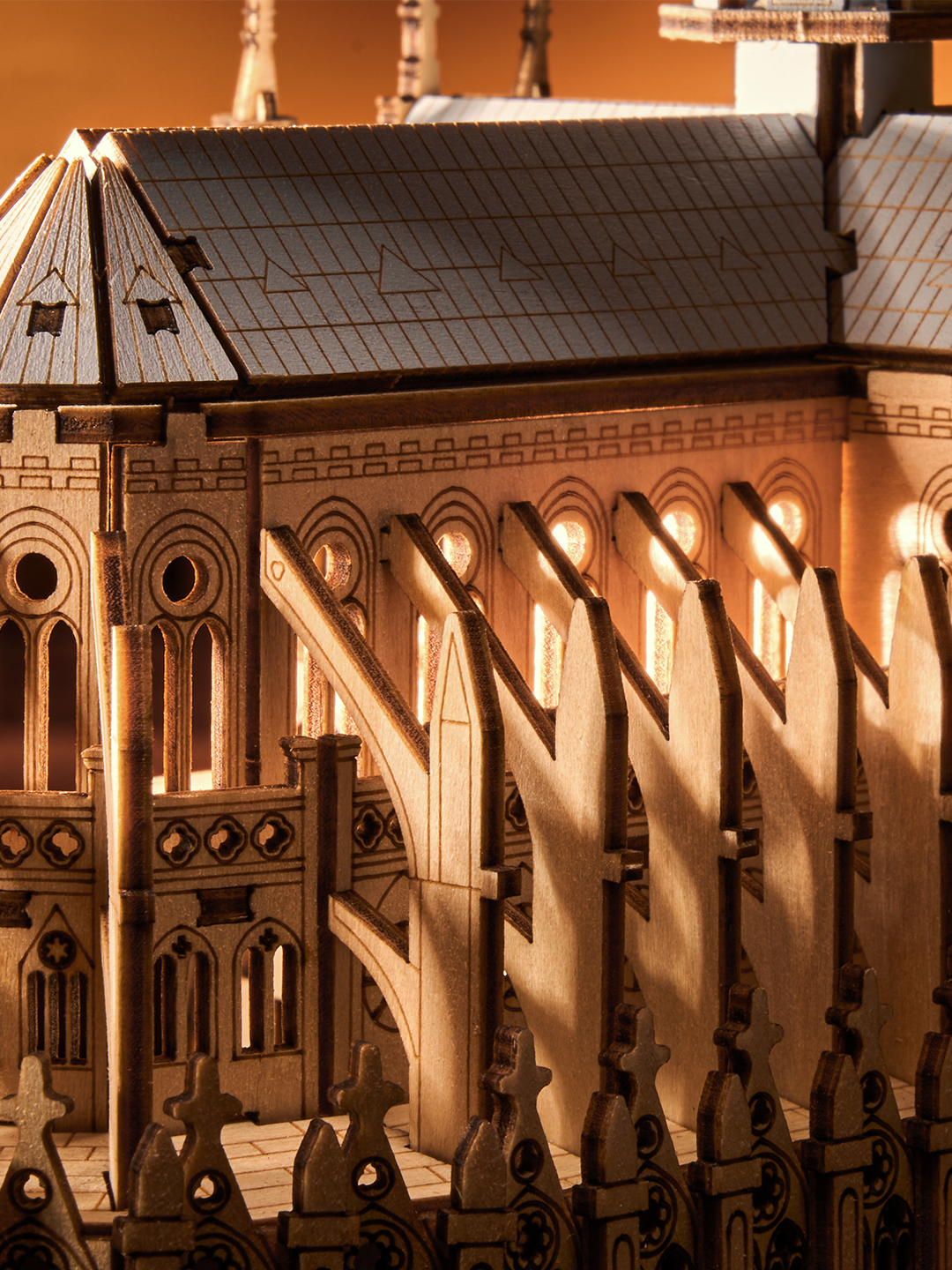 Rowood Paris Cathedral 3D Wooden Puzzle - TG511 | DIY Gothic Architecture Model with LED Lights for Adults