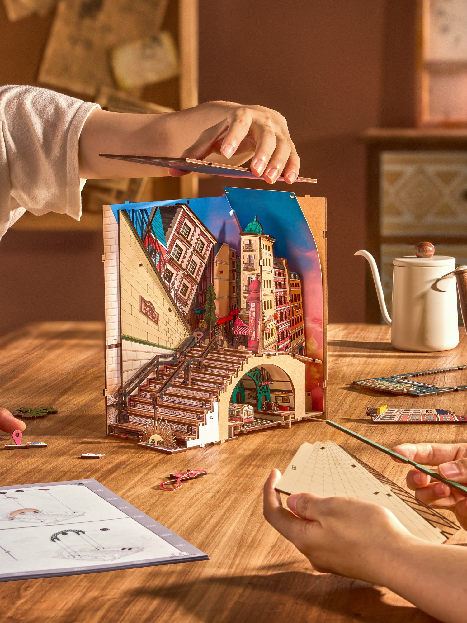 Rolife Street Scene DIY Book Nook Shelf Insert - TGB13 | 3D Miniature Alleyway with LED Lights for Bookshelves