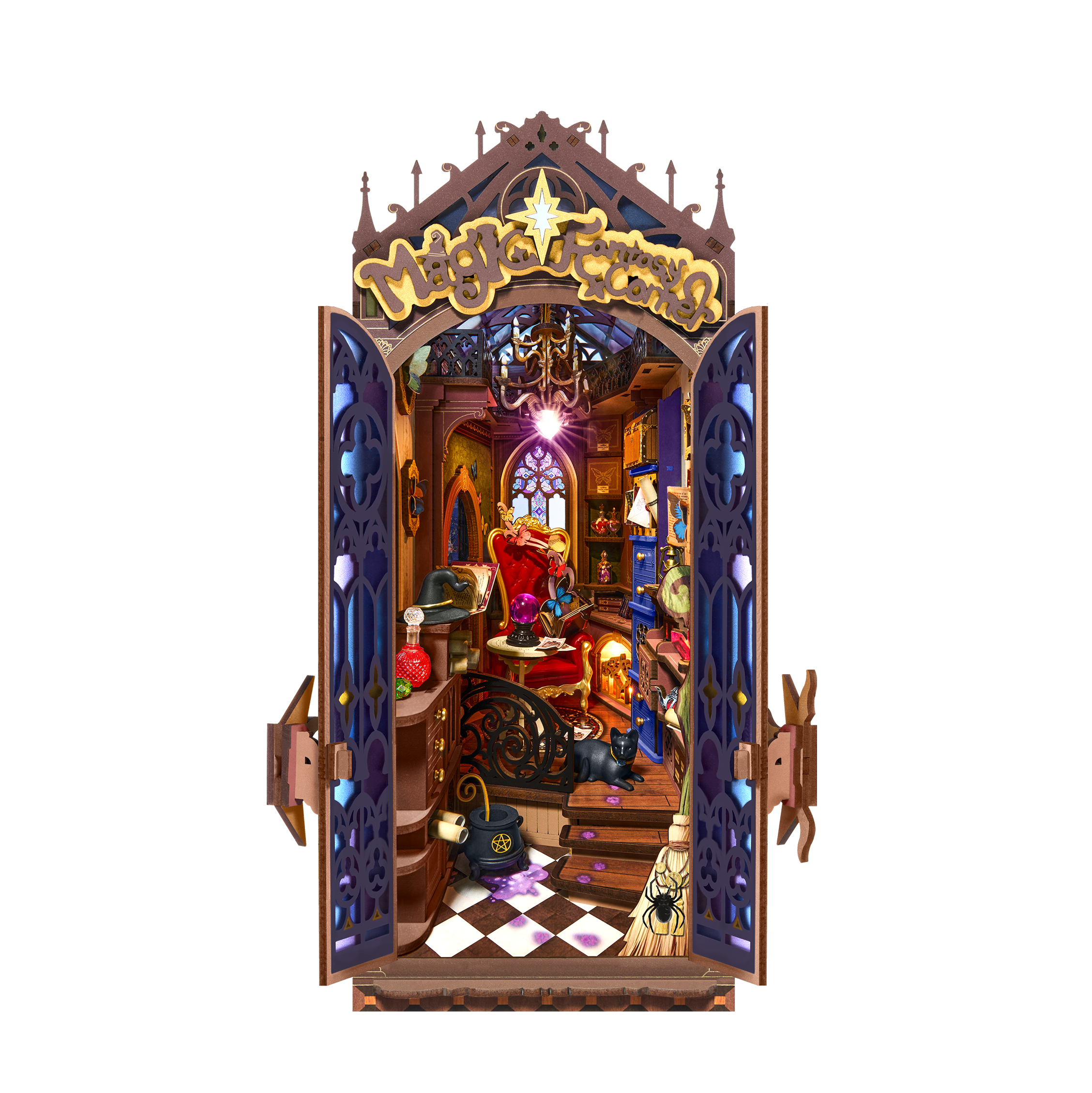 Rolife TGB14 Magic Fantasy Corner DIY Book Nook | 3D Miniature Shelf Insert with LED Lights for Bookshelves