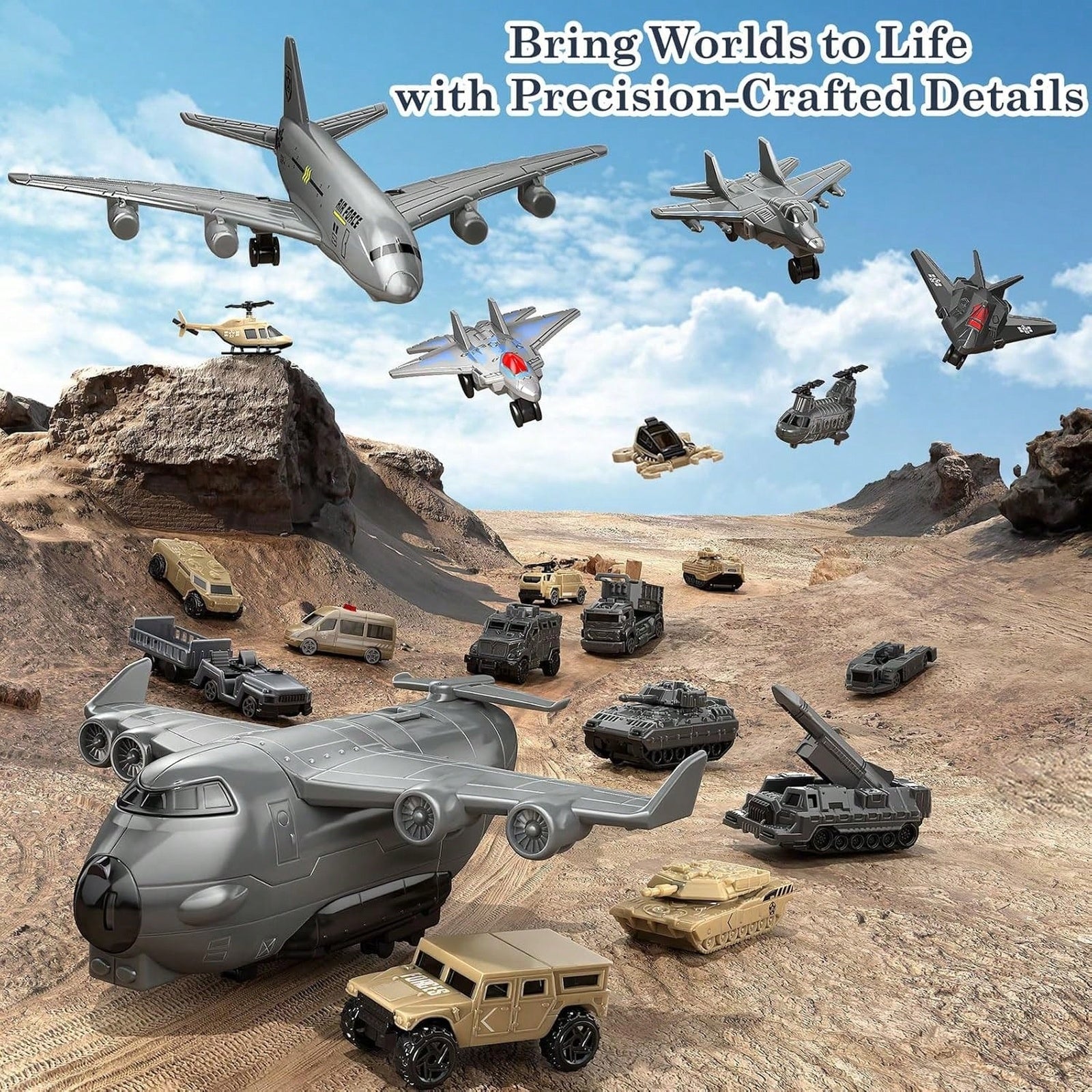 Toy Vehicle and Aircraft Assortment Set with cargo plane main lifestyle image