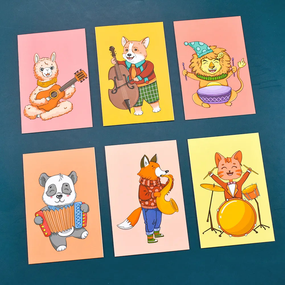 24pcs & 48 Pcs Premium Greeting Cards Thank You Cards 6 Styles Bulk Mixed Party Card Pack With Envelopes and Stickers - Animal instruments