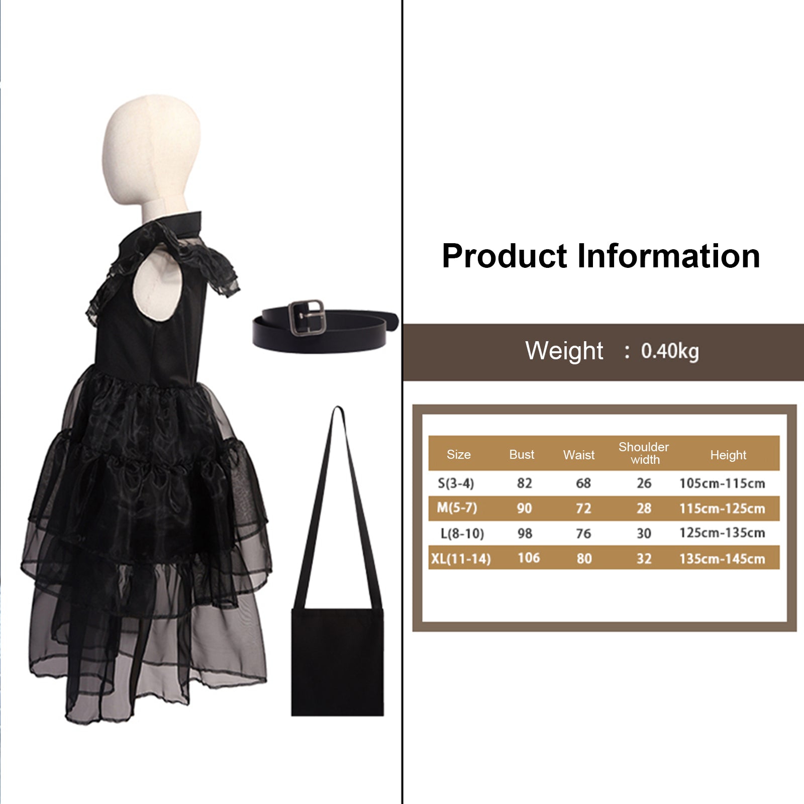 Girls Wednesday Dress Flying Sleeve Tulle Party Dress Halloween Fancy-Dress Cosplay Costume