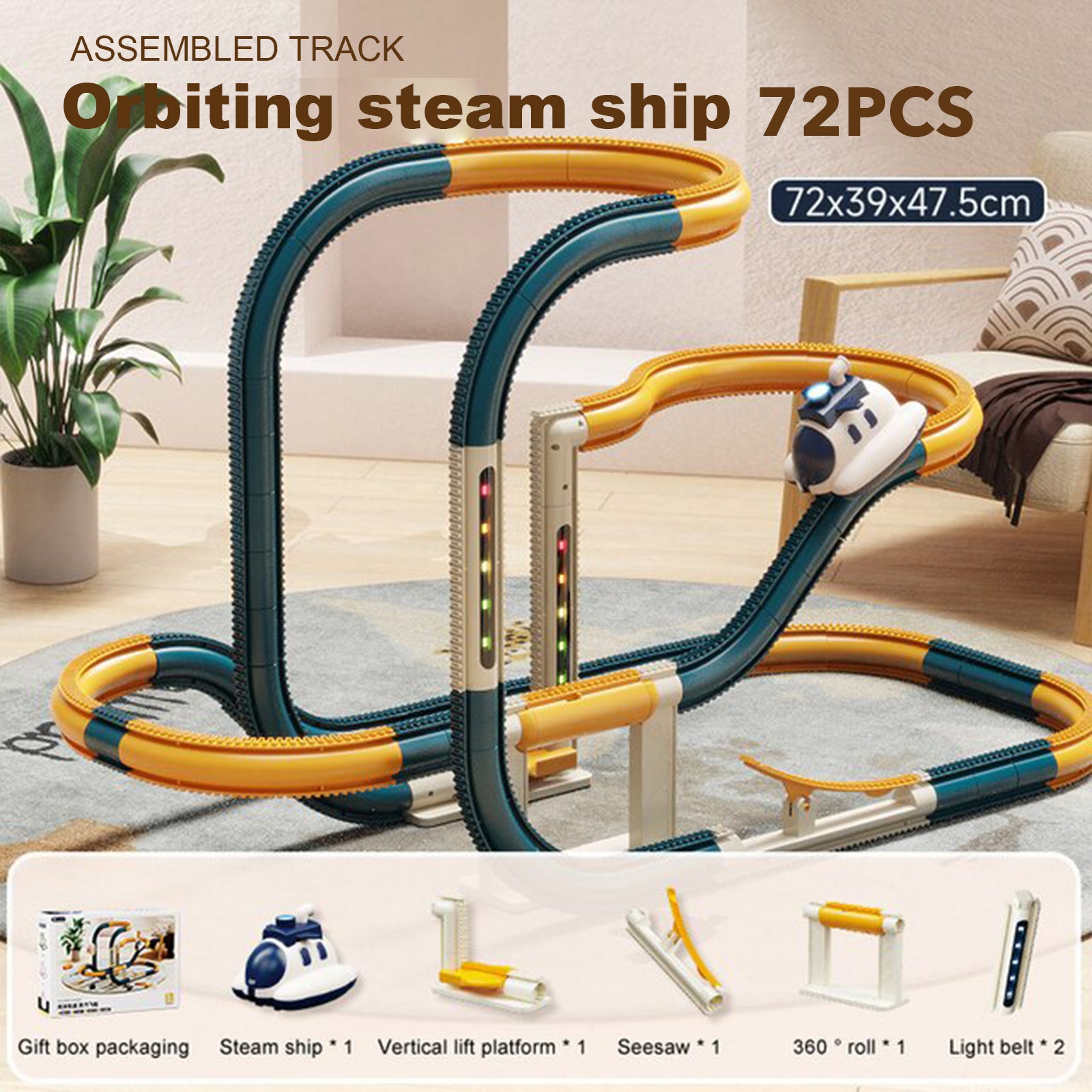 72 PCS Blue Steam Spacecraft Track Rail Car Train Track Electric Car T