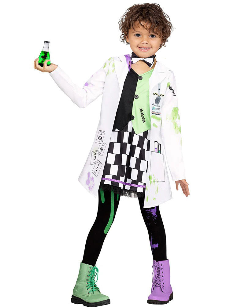 Indoor girl  kids Mad Scientist Costume Kids Outfit Halloween Fancy Dress halloween cosplay Book Week Costume