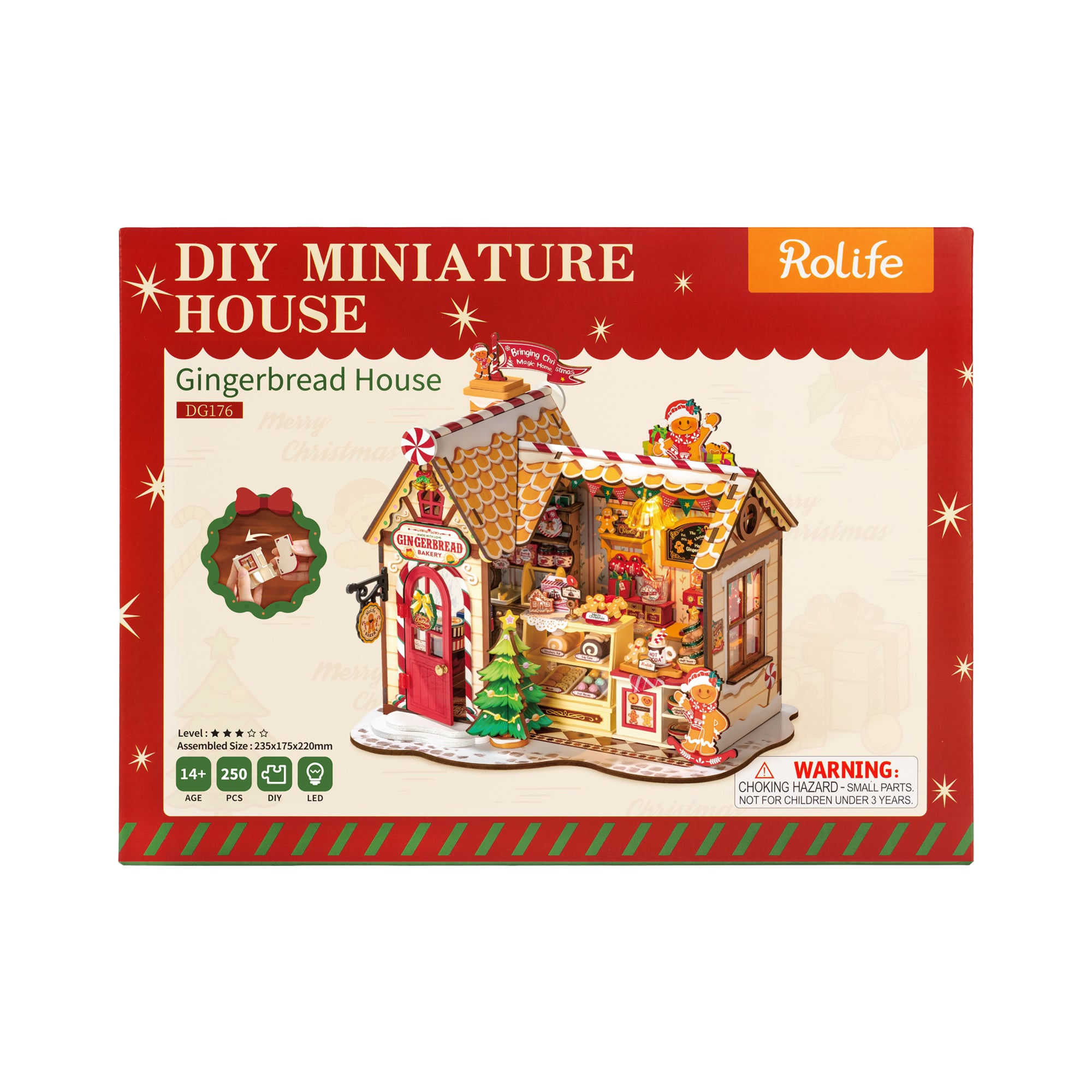 Rolife DIY Gingerbread House Kit - DG176 | 3D Wooden Puzzle with LED Lights for Adults